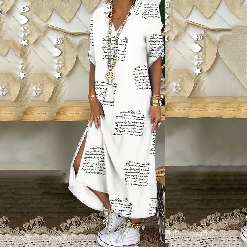 Summer Women Elegant Print Buttoned Irregular Slit Dress Lapel Neck Party Dress Casual Loose Long Sleeve Beach Vestidos Femme
Summer Women Elegant Print Buttoned Irregular Slit Dress Lapel Neck Party Dress Casual Loose Long Sleeve Beach Vestidos Femme