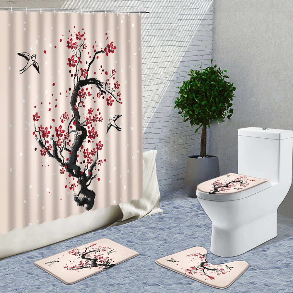 Chinese Style Peach Blossom Shower Curtain Fabric Set 3D Ink And Wash Plant Flowers Print Bathroom Set With Carpets And Curtain
Chinese Style Peach Blossom Shower Curtain Fabric Set 3D Ink And Wash Plant Flowers Print Bathroom Set With Carpets And Curtain