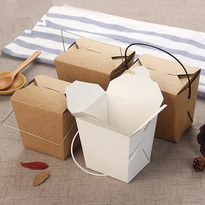 50pcs Disposable kraft paer portable lunch box white card food salad packaging box BBQ picnic favor food containers with handle
50pcs Disposable kraft paer portable lunch box white card food salad packaging box BBQ picnic favor food containers with handle