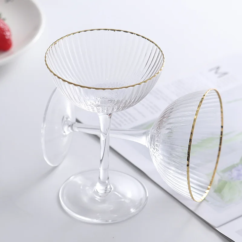

1 Piece 155ml Luxury Crystal Coupe Ripple Champagne Glasses Dessert Ice Cream Cup with Gold Rim