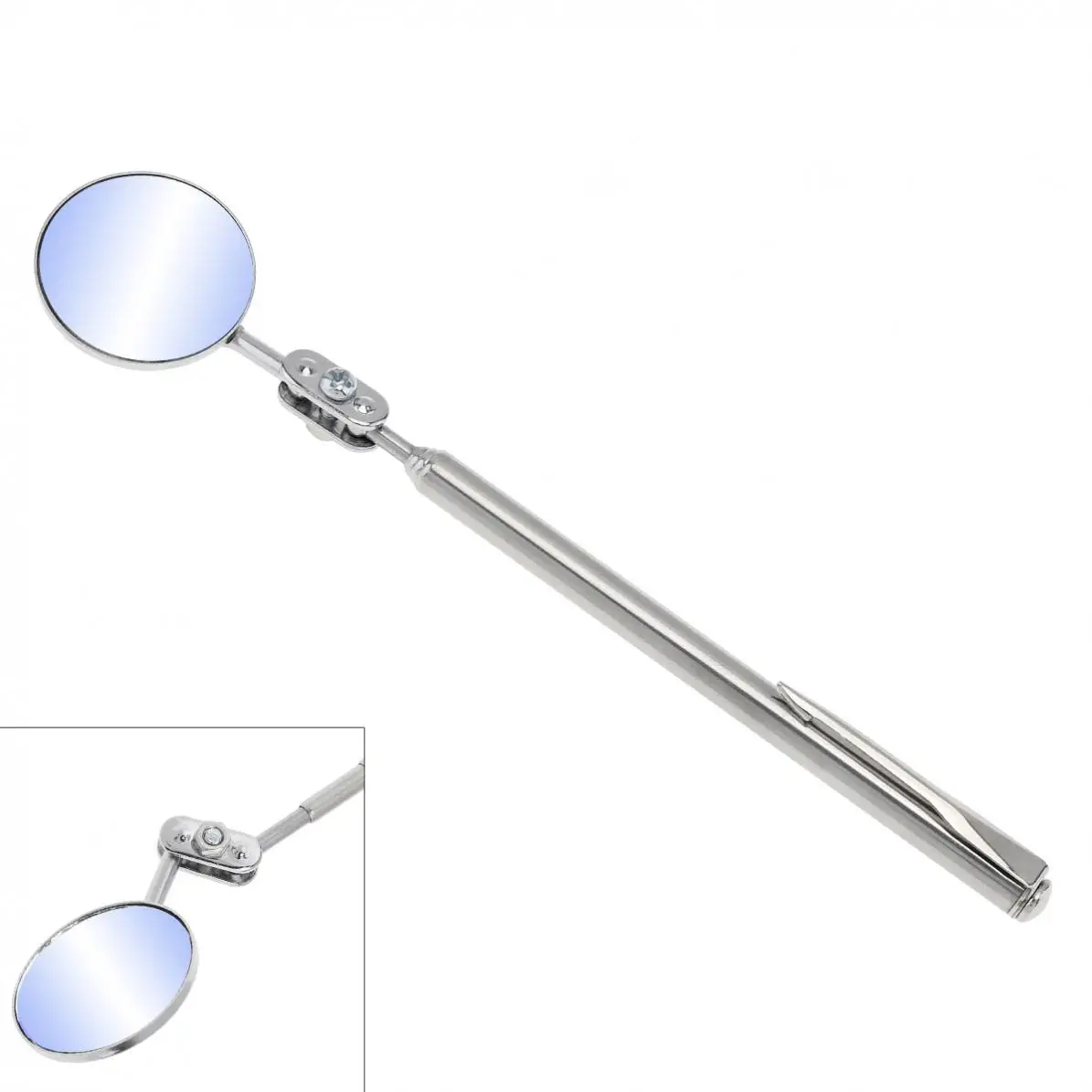 

Sliver Round Mirror Telescoping Inspection Extending 360 Degree Swivel Angle View Car Hand Tool for Household Electronics