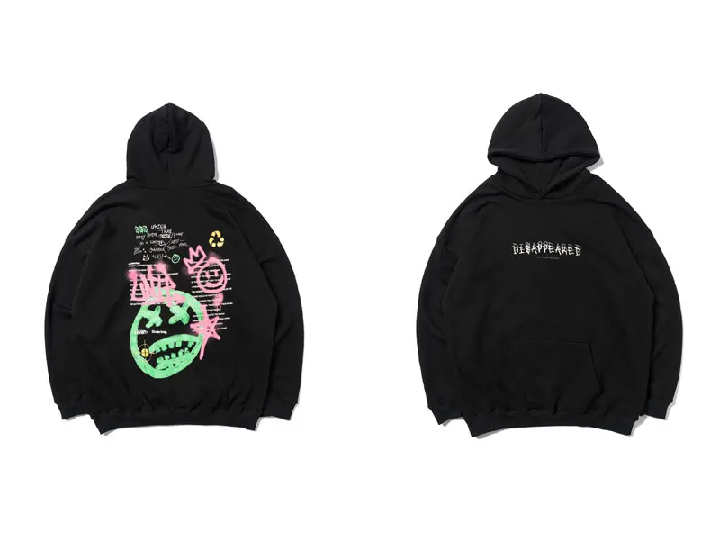 

Graffiti Pills and Potions Smile Face Print Hooded Sweatshirts Hoodies Hip Hop Streetwear Fashion Casual Pullover Tops