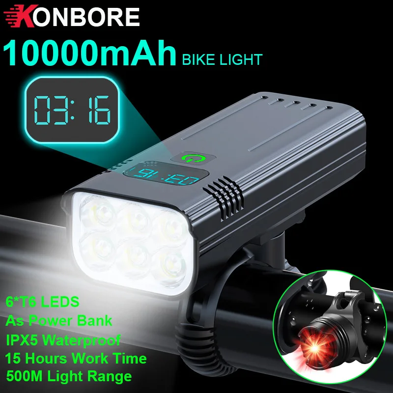 10000mAh Bike Light Headlight Waterproof USB Rechargeable Bicycle Light 6*T6 LED Super Bright Flashlight Cycling Front Lights
10000mAh Bike Light Headlight Waterproof USB Rechargeable Bicycle Light 6*T6 LED Super Bright Flashlight Cycling Front Lights