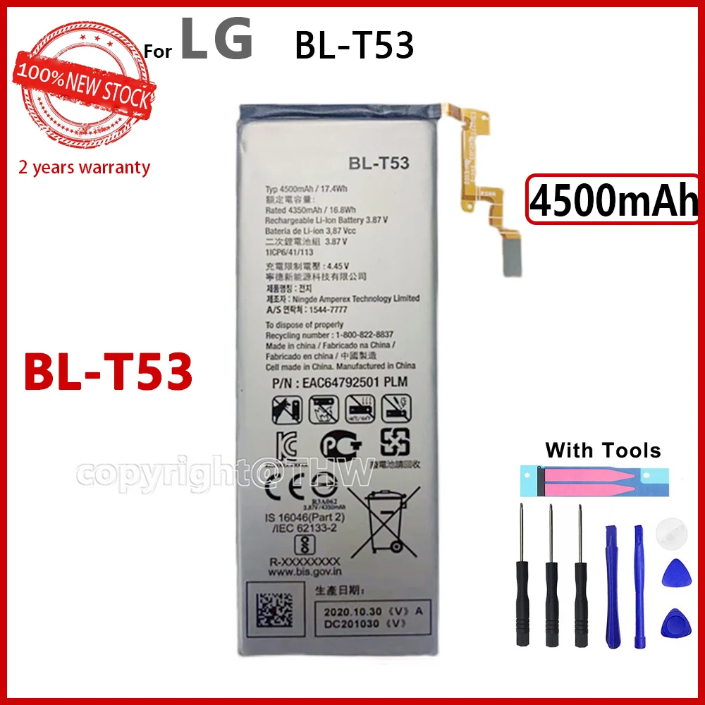 

100% Genuine BL-T53 Battery For LG BL T53 4500mAh Phone Original Batteries With Gift Tools