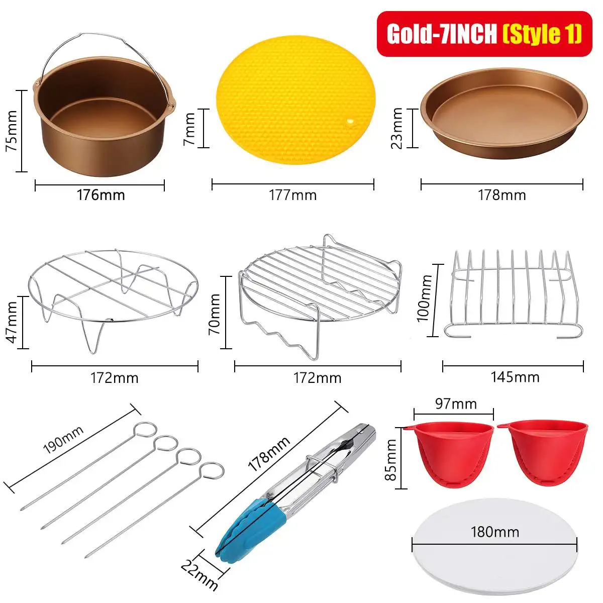 14Pcs Air Fryer Accessories 7 Inch Pizza Pan Cake Barrel Chips Baking Pan BBQ Cooking Tools For Air Fryer 3.2~6.8QT
14Pcs Air Fryer Accessories 7 Inch Pizza Pan Cake Barrel Chips Baking Pan BBQ Cooking Tools For Air Fryer 3.2~6.8QT