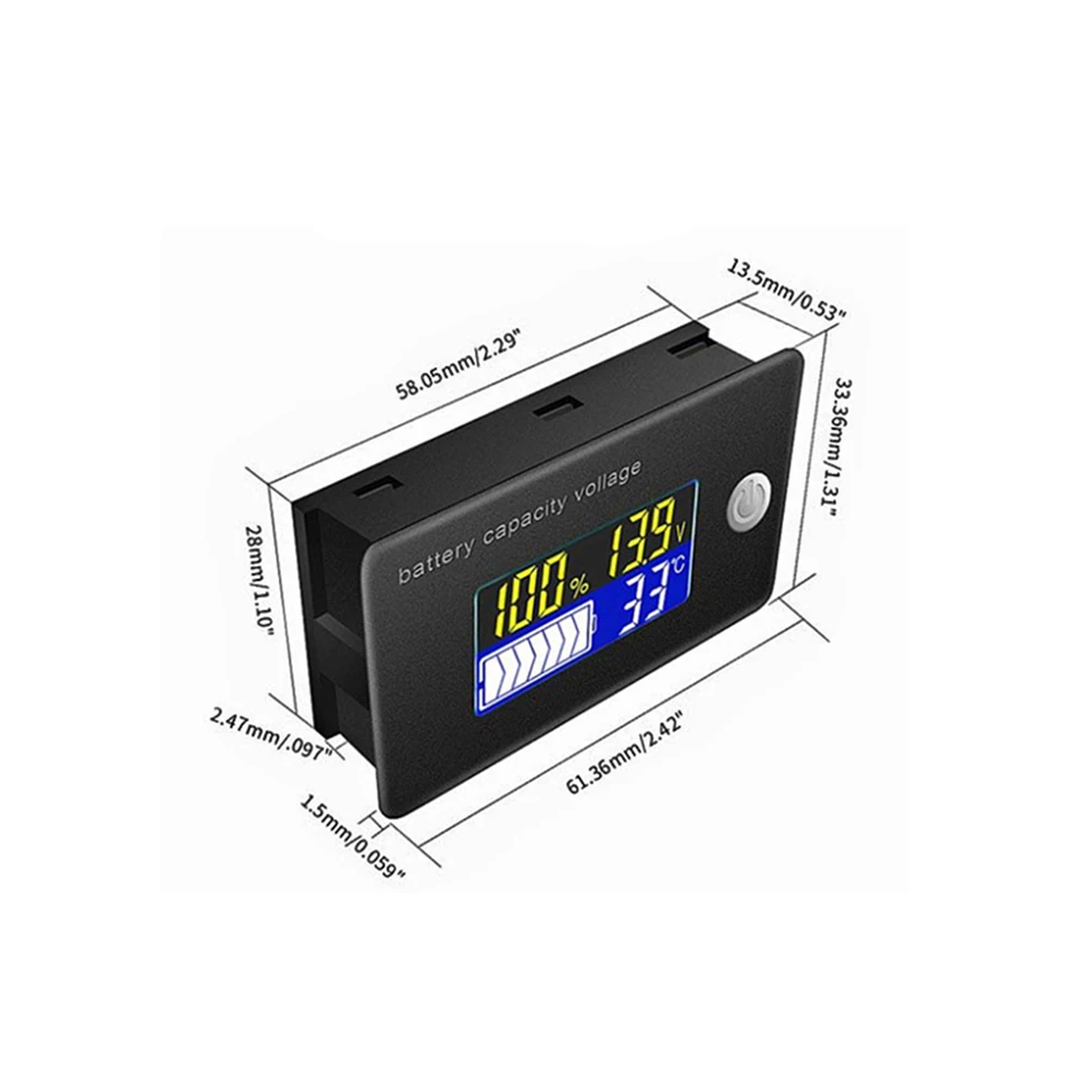 Battery Capacity Indicator 12V 24V 36V 48V 10-100V Li-ion Lead acid Battery Tester with LCD Temperature Voltmeter
Battery Capacity Indicator 12V 24V 36V 48V 10-100V Li-ion Lead acid Battery Tester with LCD Temperature Voltmeter