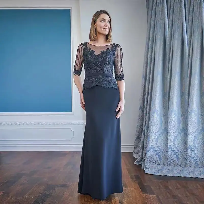 2021 New Gorgeous Dark Navy Lace Mother of the Bride Dresses Half Sleeves Beading Bateau Neckline Wedding Guest Gowns Back Out
2021 New Gorgeous Dark Navy Lace Mother of the Bride Dresses Half Sleeves Beading Bateau Neckline Wedding Guest Gowns Back Out