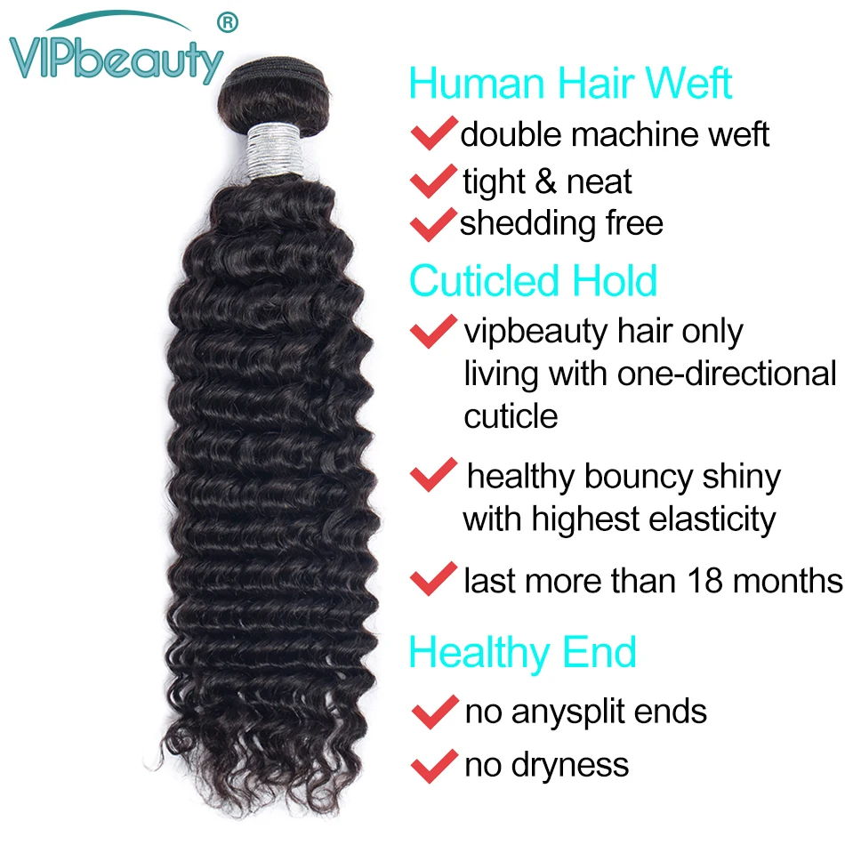 Vip красота малазийские пучки глубоких волн с закрытием человеческие волосы remy