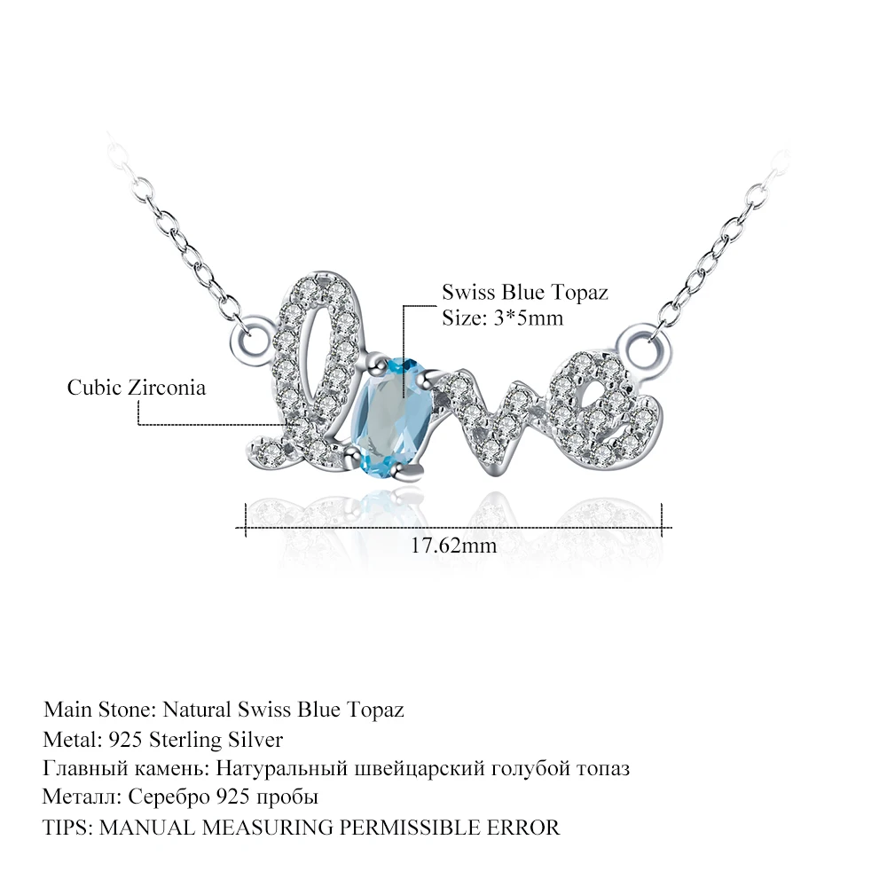 GEM'S BALLET 925 Sterling Silver Love Pendant Necklace 0.29Ct Natural Swiss Blue Topaz Gemstone For Women Wedding Fine Jewelry
GEM'S BALLET 925 Sterling Silver Love Pendant Necklace 0.29Ct Natural Swiss Blue Topaz Gemstone For Women Wedding Fine Jewelry