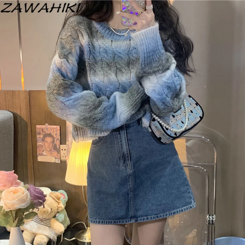 ZAWAHIKI Thick Sweater Pullover Long Sleeve Contrast Color Wool Autumn New Chic Fashion Loose O Neck Short Knitted Tops Women
ZAWAHIKI Thick Sweater Pullover Long Sleeve Contrast Color Wool Autumn New Chic Fashion Loose O Neck Short Knitted Tops Women