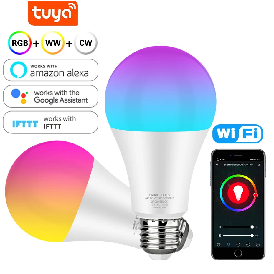 12W 15W Tuya WiFi Smart Light Bulb E27 LED RGB Lamp AC 110V 220V Dimmable Timing Function Magic Bulb Work with Alexa/Google Home
12W 15W Tuya WiFi Smart Light Bulb E27 LED RGB Lamp AC 110V 220V Dimmable Timing Function Magic Bulb Work with Alexa/Google Home