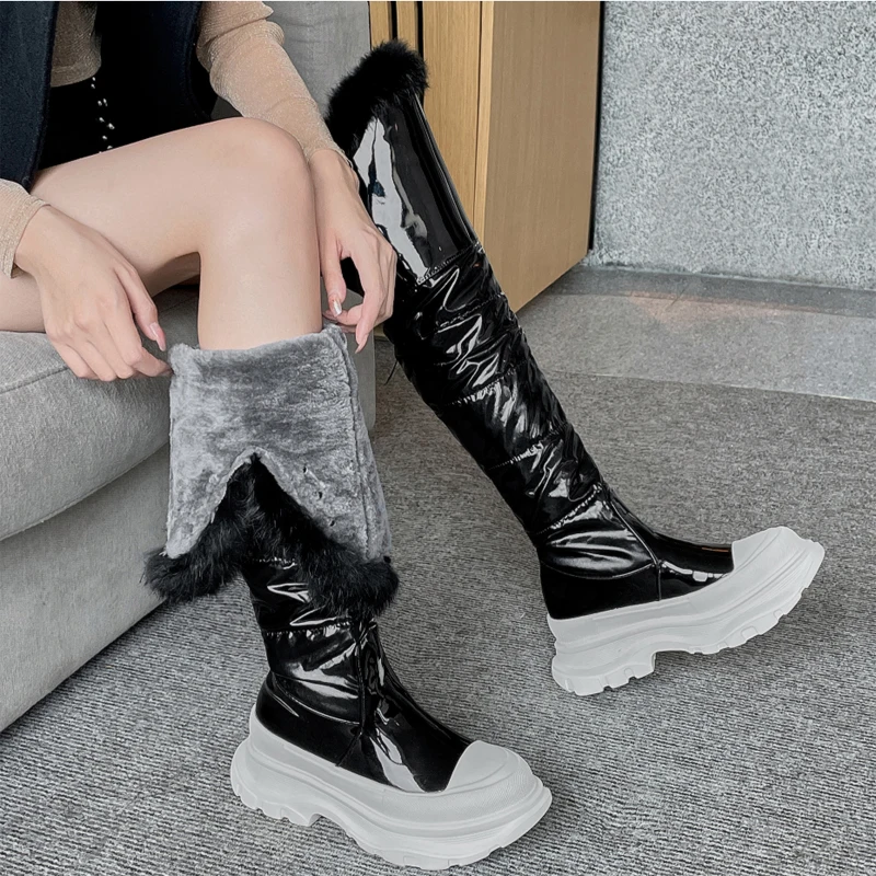 Fur Lace up Plush Sexy Patent leather Thick bottom Platform Over the knee Women Snow Boots Winter New Keep Warm Women's Shoes
Fur Lace up Plush Sexy Patent leather Thick bottom Platform Over the knee Women Snow Boots Winter New Keep Warm Women's Shoes