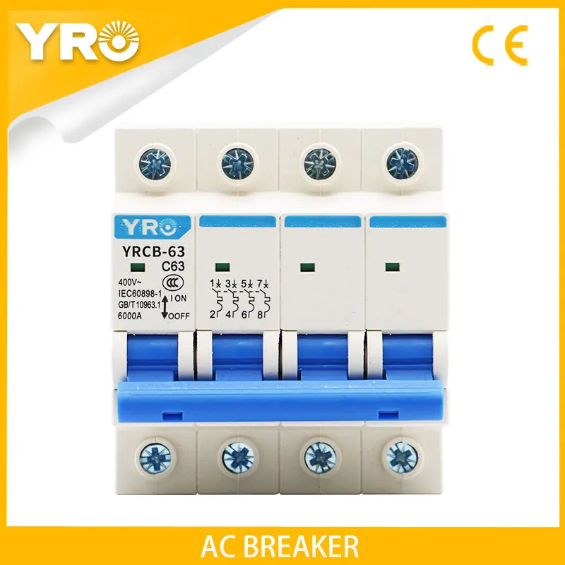 4P AC 400V Mini Circuit breaker MCB 3A 6A 10A 16A 20A 25A 32A 40A 50A 63A Circuit Protector YRCB-63
4P AC 400V Mini Circuit breaker MCB 3A 6A 10A 16A 20A 25A 32A 40A 50A 63A Circuit Protector YRCB-63