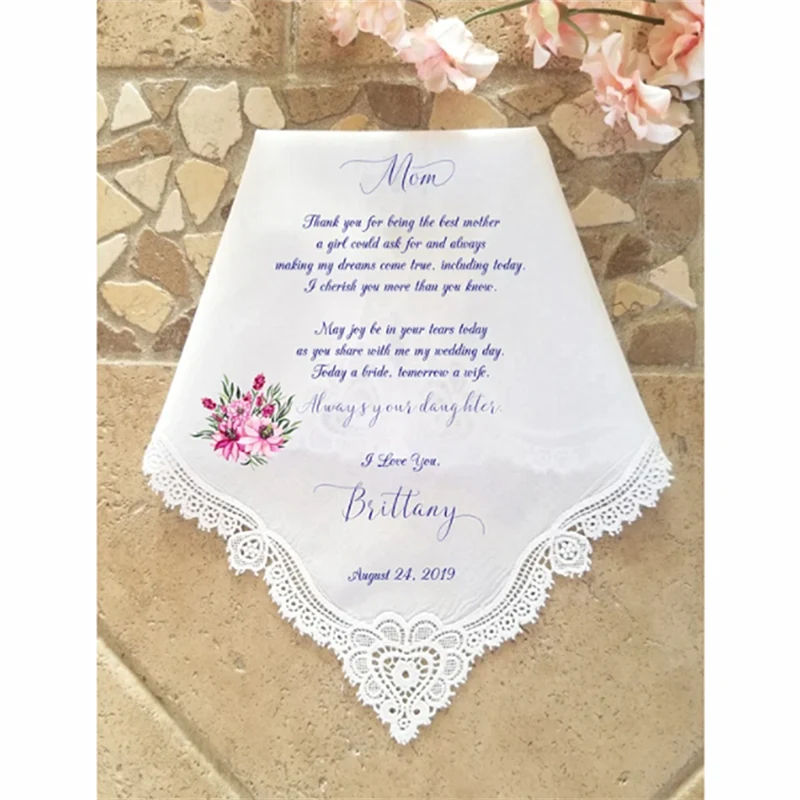 

Custom Mother of the Bride Wedding Hankies,wedding handkerchief Hangover gift To Mom from Daughter,Keepsake,Printed,Editable