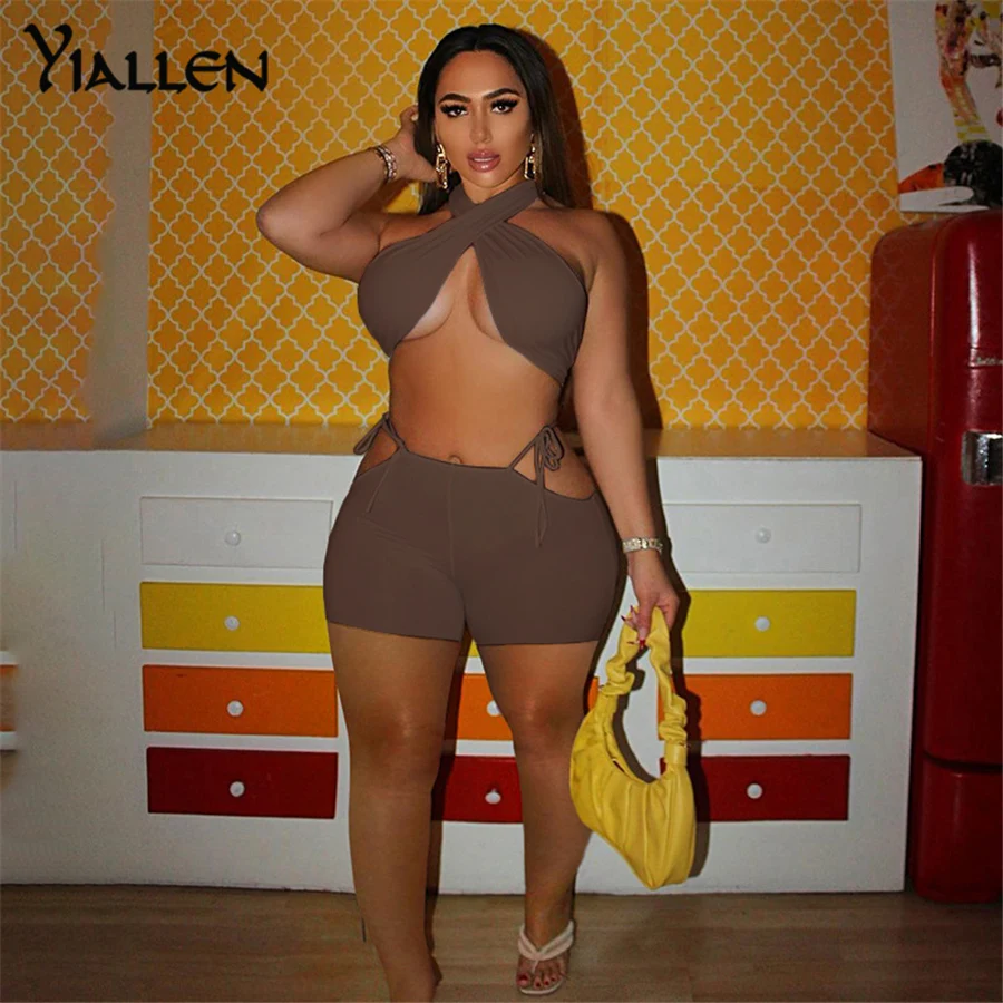 Yiallen Bandage Cross Hollow Solid Matching Sets Women 2021 New Halter Crop Top + Shorts Two Piece Sets Sexy Hot Skinny Outfits
Yiallen Bandage Cross Hollow Solid Matching Sets Women 2021 New Halter Crop Top + Shorts Two Piece Sets Sexy Hot Skinny Outfits