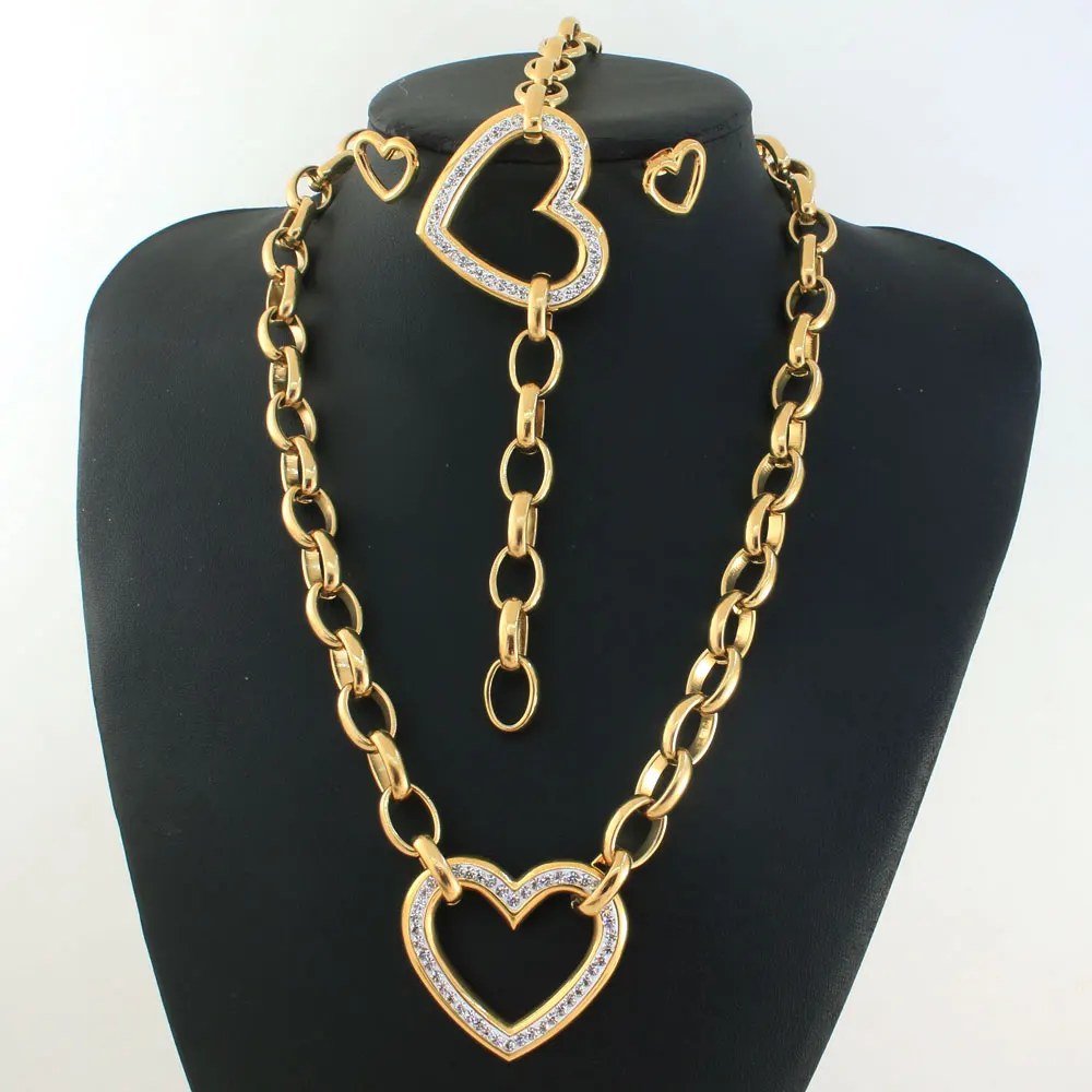 Free Shipping Fashion Chain Jewelry Stainless Steel Heart Necklace & Bracelet Earrrings Sets For Woman High Quality SBJZHACI 
Free Shipping Fashion Chain Jewelry Stainless Steel Heart Necklace & Bracelet Earrrings Sets For Woman High Quality SBJZHACI