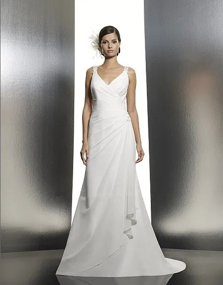 2016 formal dress Soft chiffon trumpet V-neck and cowl back lace illusion back beaded applique strap wedding gown bridal dresses
2016 formal dress Soft chiffon trumpet V-neck and cowl back lace illusion back beaded applique strap wedding gown bridal dresses
