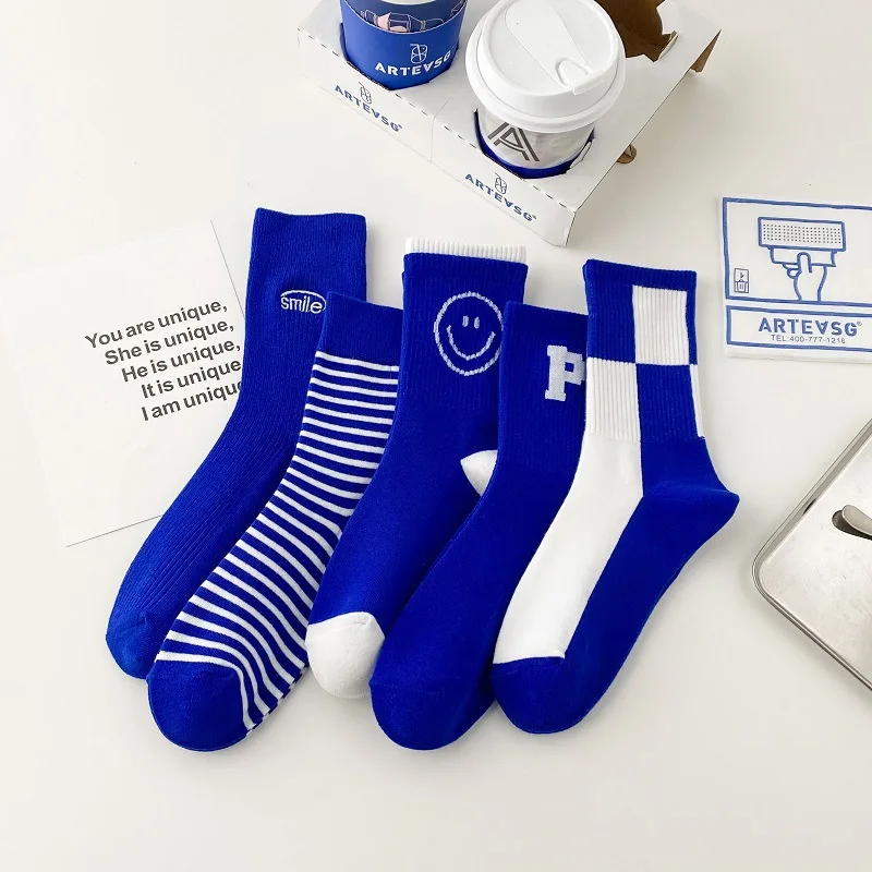 Fashion Klein Blue Socks Women Stripe Smile Cotton Socks Female Hip Hop Long Socks Unisex Street Casual Sports Calcetine mujer
Fashion Klein Blue Socks Women Stripe Smile Cotton Socks Female Hip Hop Long Socks Unisex Street Casual Sports Calcetine mujer
