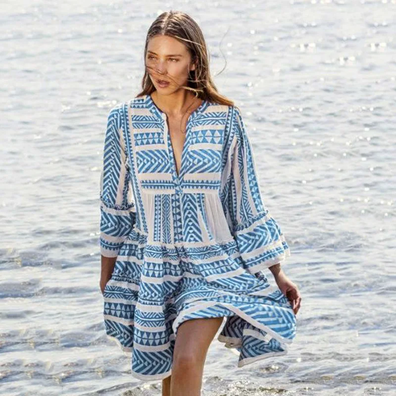 Loose Tourist Holiday Geometric Stripe Leisure Beach Skirt Fasshion Short Quinceanera Dresses Printed Long Sleeved Prom Robes
Loose Tourist Holiday Geometric Stripe Leisure Beach Skirt Fasshion Short Quinceanera Dresses Printed Long Sleeved Prom Robes