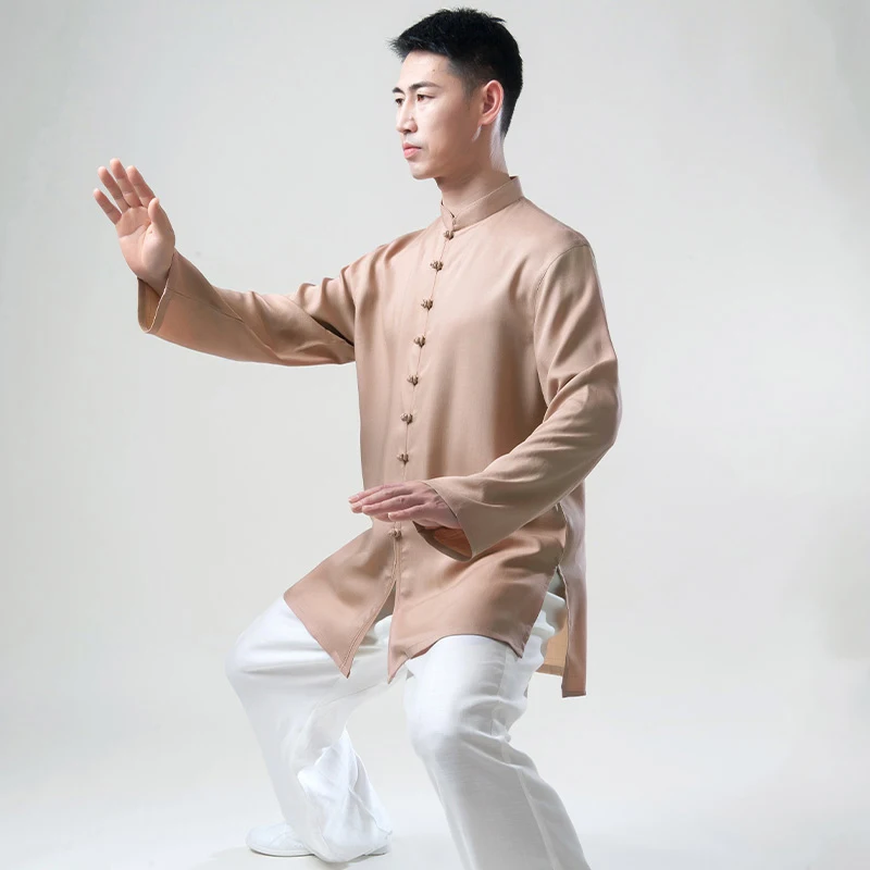 

Новинка 2021, коричневая ткань унисекс, шелковая Униформа кунг-фу тайчи, традиционная китайская одежда, летняя униформа для боевых искусств