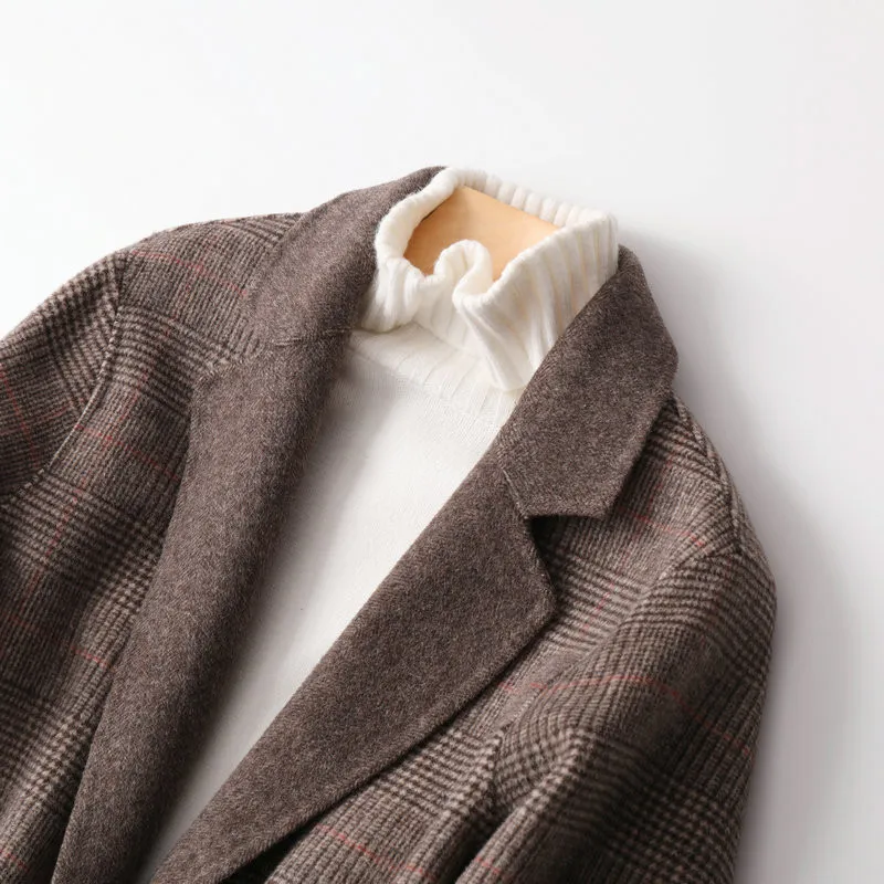 Double Faced Cashmere Coat Female Autumn And Winter New Slim Short Suit Fashionable Woolen Coat Female Plaid Coffee Color C091
Double Faced Cashmere Coat Female Autumn And Winter New Slim Short Suit Fashionable Woolen Coat Female Plaid Coffee Color C091