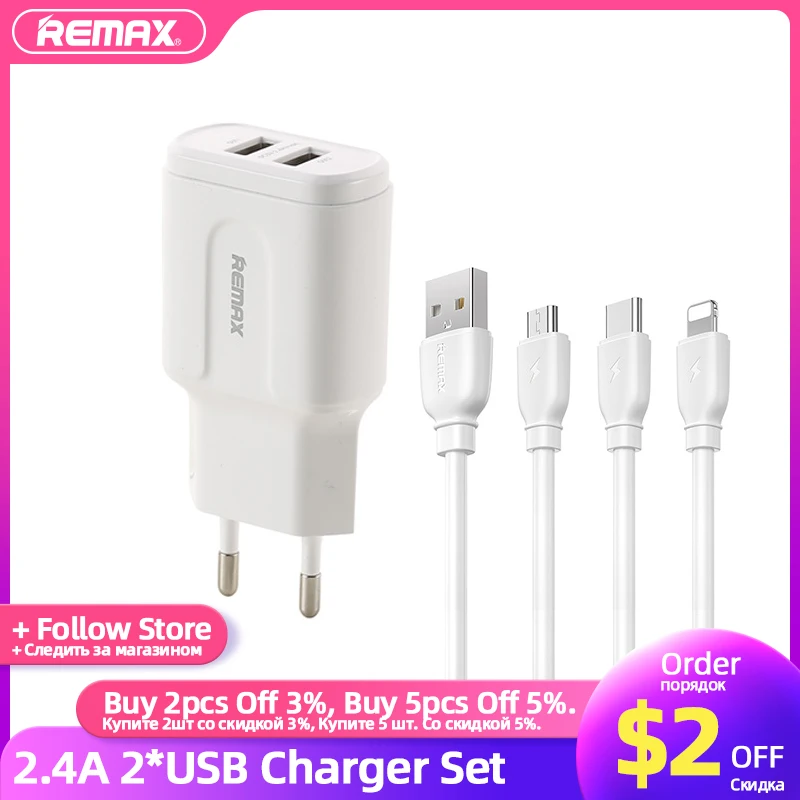 Remax Dual USB Phone Charger Set 2.4A Lightning Cable for iPhone 11 12 Pro Samsung Xiaomi Micro Type-C Cord Wall EU Plug Adapter
Remax Dual USB Phone Charger Set 2.4A Lightning Cable for iPhone 11 12 Pro Samsung Xiaomi Micro Type-C Cord Wall EU Plug Adapter