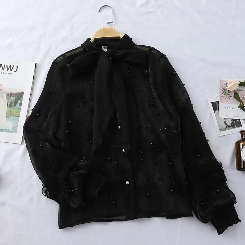 Women's Autumn Fashion Solid Color Lace Up Lantern Sleeves Chiffon Shirt 
Women's Autumn Fashion Solid Color Lace Up Lantern Sleeves Chiffon Shirt