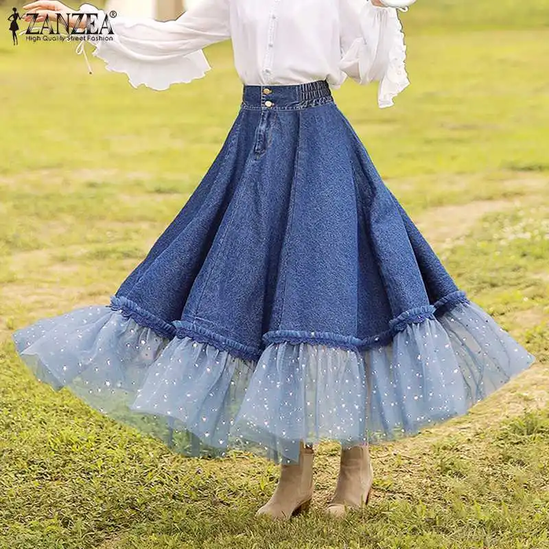 ZANZEA Fashion Denim Blue Skirt 2022 Sping Patchwork Lace Skirts Casual Zipper High Waist Bottoms Female Party Skirts
ZANZEA Fashion Denim Blue Skirt 2022 Sping Patchwork Lace Skirts Casual Zipper High Waist Bottoms Female Party Skirts