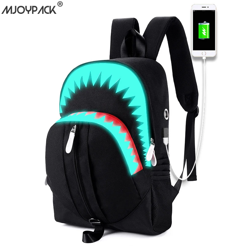 Светящийся школьный рюкзак с большим ртом акулы для мальчиков и девочек Мужской