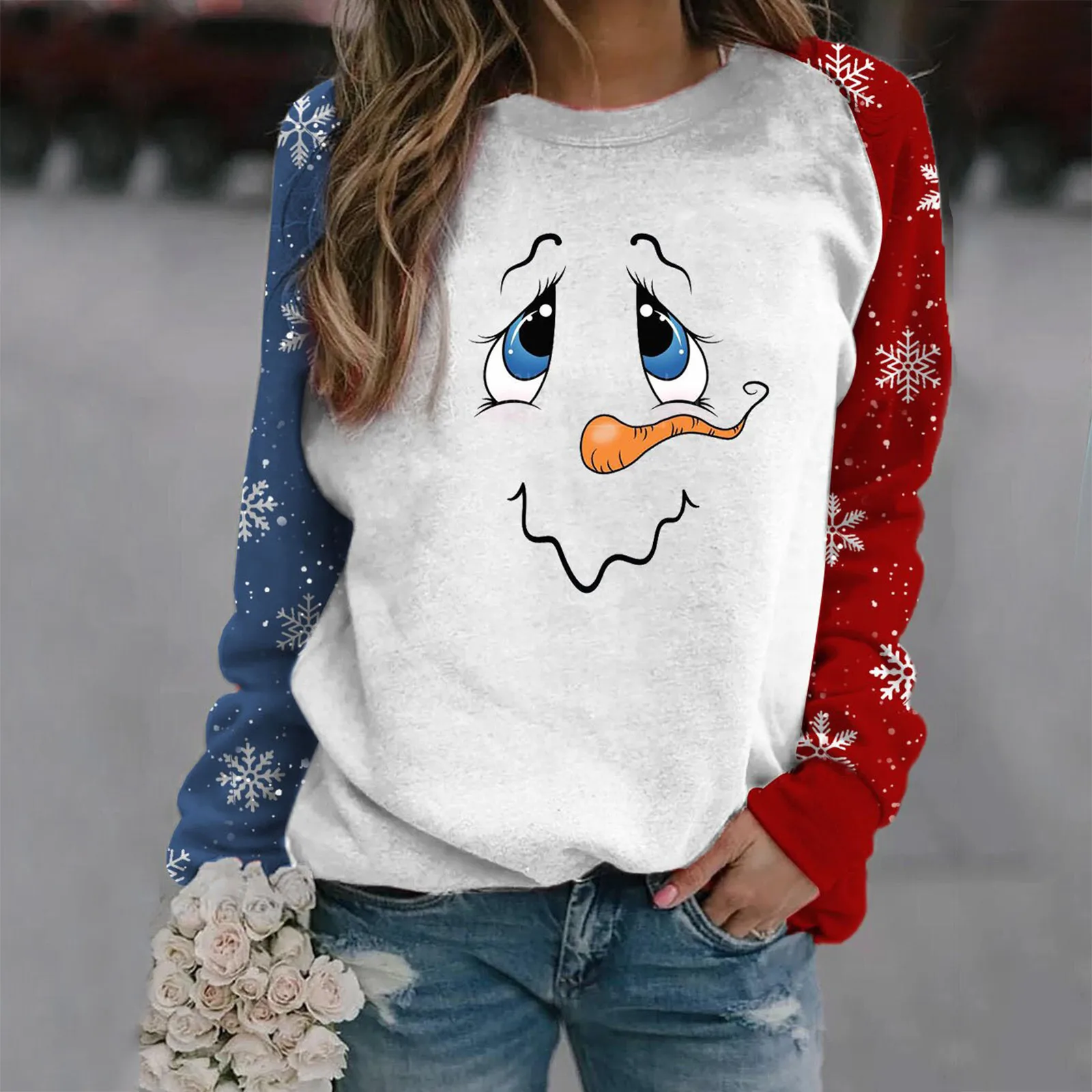 Women's Christmas Sweatshirts Thermal Crewneck Long Sleeve Pullover Hoodies Loose Casual Blouse Tops Clothes | Женская одежда