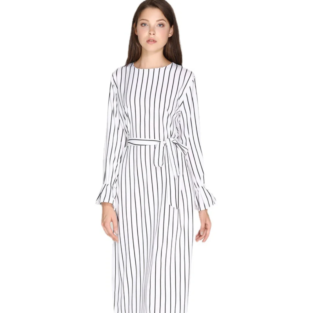 2021 Muslim Girl Dress New Arab Fashion Women's Striped Flared Sleeve Temperament Fashion Dress Ensemble Femme Musulmane
2021 Muslim Girl Dress New Arab Fashion Women's Striped Flared Sleeve Temperament Fashion Dress Ensemble Femme Musulmane
