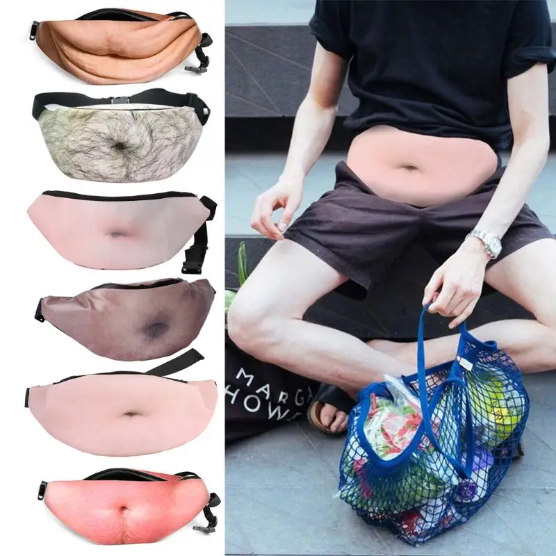 

THINKTHENDO Fashion Novelty Fun Men Women Dad Bag Dad Bod Waist Bags Beer Fat Hairy Belly Fanny Pack Hot New Design