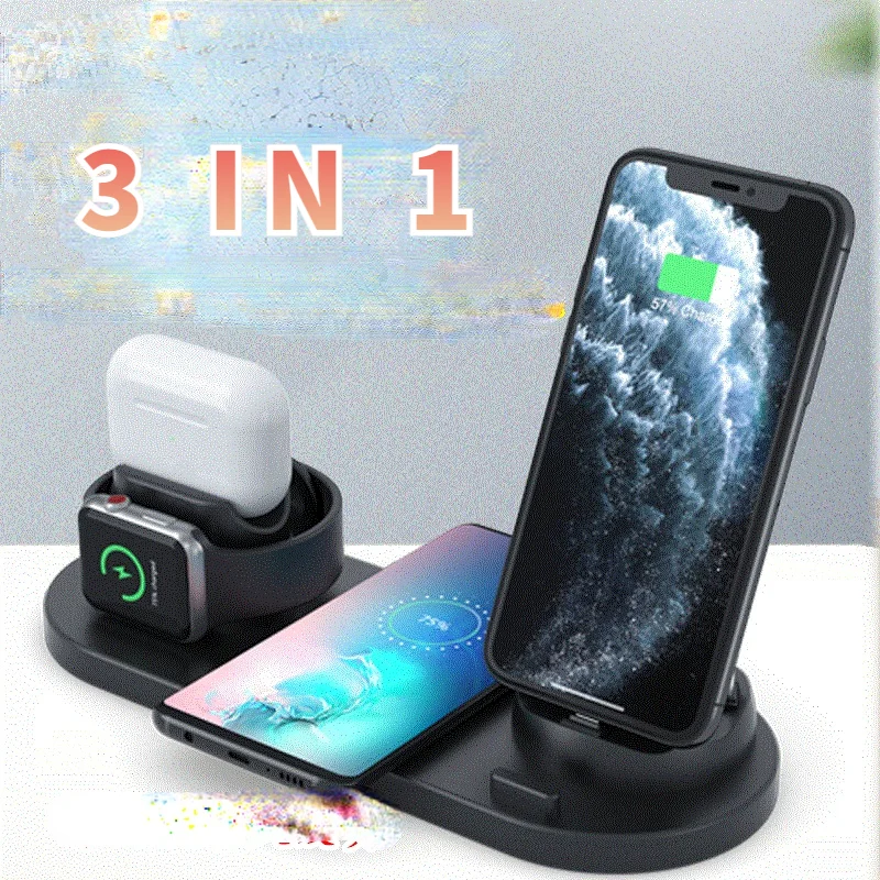 

10W 3 in 1 QI Wireless Charger for Smart phone iWatch airpods Phone Holder Fast Wireless Charging Charger YS-07