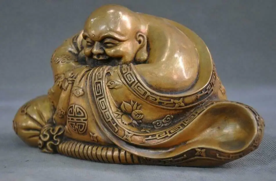 7" Old Chinese Buddhism bronze Peach wealth coin Laughter Maitreya Buddha Statue
7" Old Chinese Buddhism bronze Peach wealth coin Laughter Maitreya Buddha Statue
