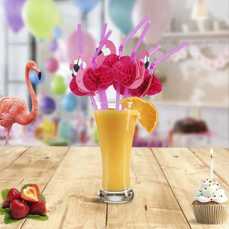 

10Pcs Flamingo Plastic Straws Colorful Pineapple Drinking Straw Birthday Tropical Jungle Hawaii Summer Beach Luau Party Supplies