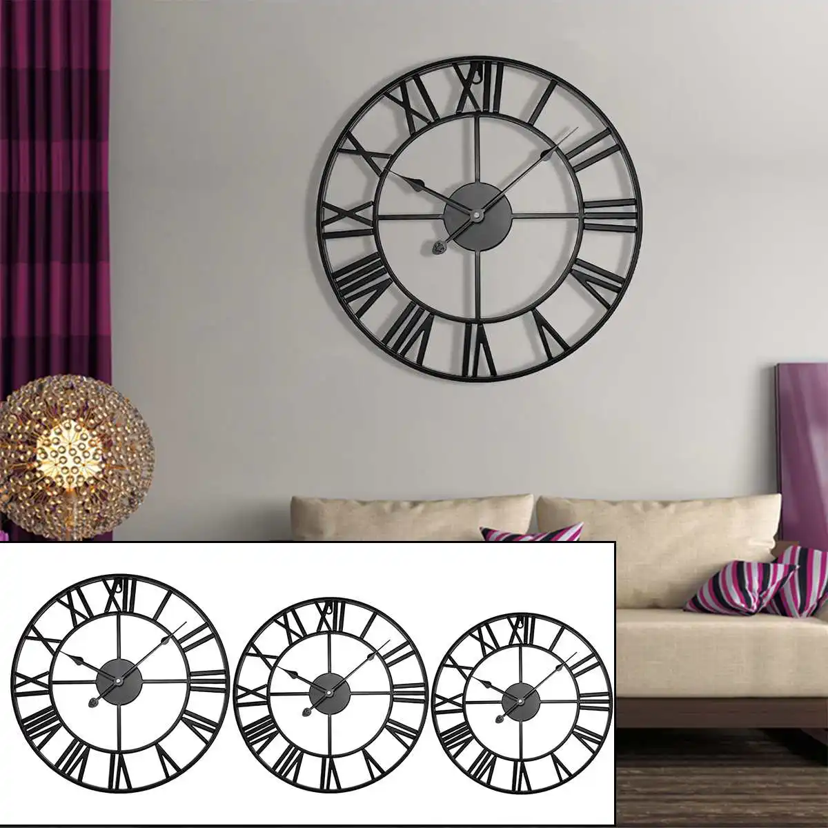 60/80cm 3D Large Modern Retro Black Iron Round Art Hollow Metal Wall Clock Nordic Roman Numerals Clock Home Decoration
60/80cm 3D Large Modern Retro Black Iron Round Art Hollow Metal Wall Clock Nordic Roman Numerals Clock Home Decoration