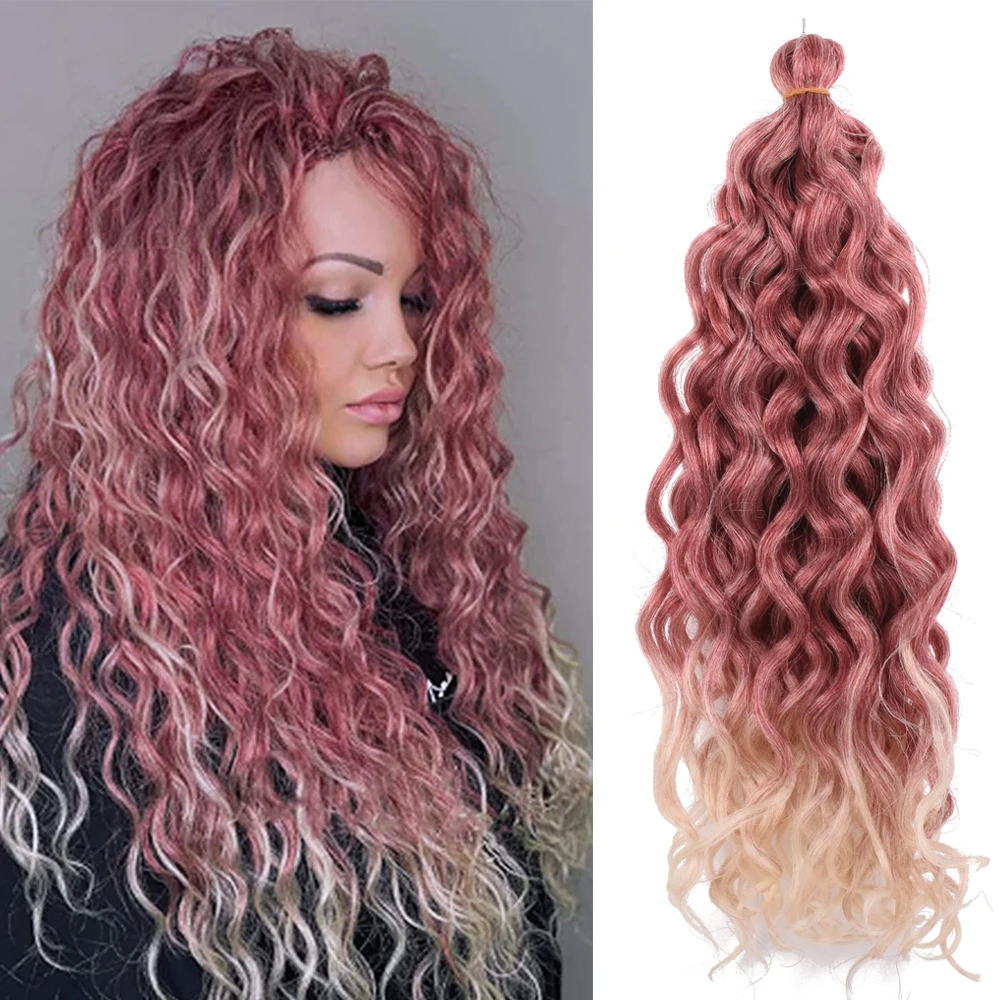 

24inch Ocean Wave Crochet Braid Hair Hawaii Afro Curls Deep Water Wave For Women Pink 613 Synthetic Braiding Hair Extensions