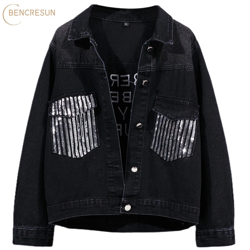Women’s Denim Jacket Long Sleeve Blue Black Button Fashion Striped Pocket Coats Lapel Wild Back Letter Printing Leisure Outwear
Women’s Denim Jacket Long Sleeve Blue Black Button Fashion Striped Pocket Coats Lapel Wild Back Letter Printing Leisure Outwear