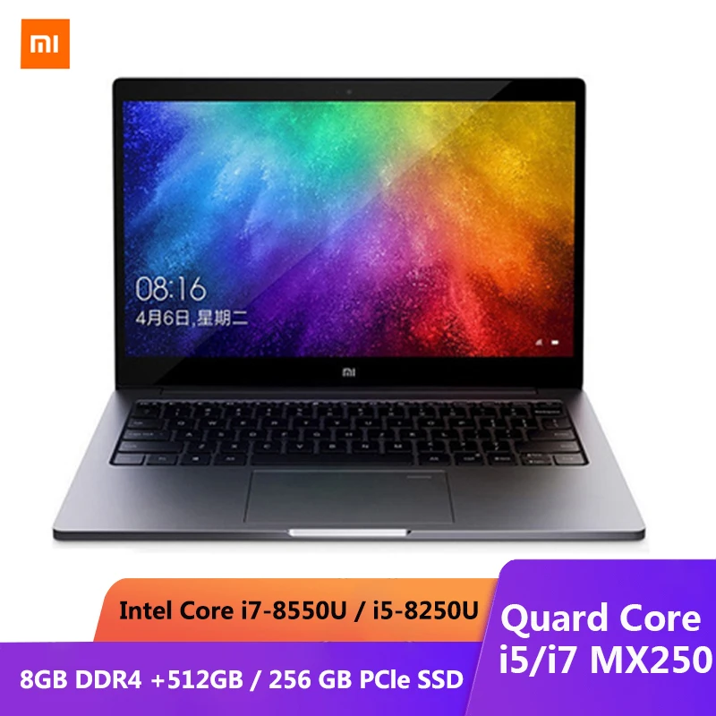 Ультратонкий ноутбук Xiaomi Mi Air 13 3 "GeForce MX250 256G SSD Intel 8th Quad Core i5/i7 8GB Распознавание