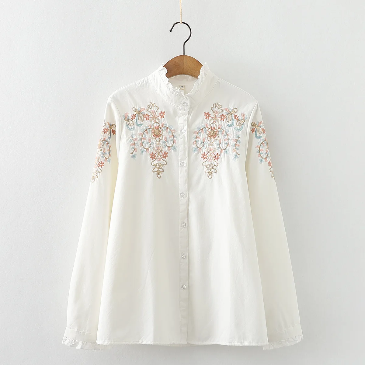 Autumn Korean Floral Embroidery Thick Shirts Women Stand Collar Ruffles Patchwork Plus Velvet Fleece Blouses Warm Top for Female
Autumn Korean Floral Embroidery Thick Shirts Women Stand Collar Ruffles Patchwork Plus Velvet Fleece Blouses Warm Top for Female