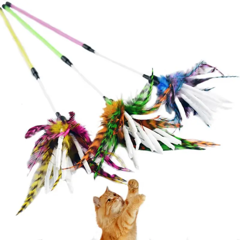 

Pet Cat Toys Spiral Paper Feathers Cat Wand Toys Kitten Funny Playing Catcher Teaser Stick Cat Interactive Entertainment Toy