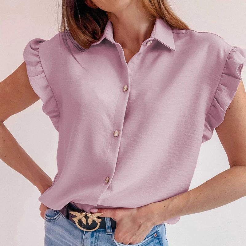Однотонная женская рубашка с коротким рукавом, Повседневная рубашка 2021, рубашка с оборками на пуговицах, Женский Топ
Однотонная женская рубашка с коротким рукавом, Повседневная рубашка 2021, рубашка с оборками на пуговицах, Женский Топ