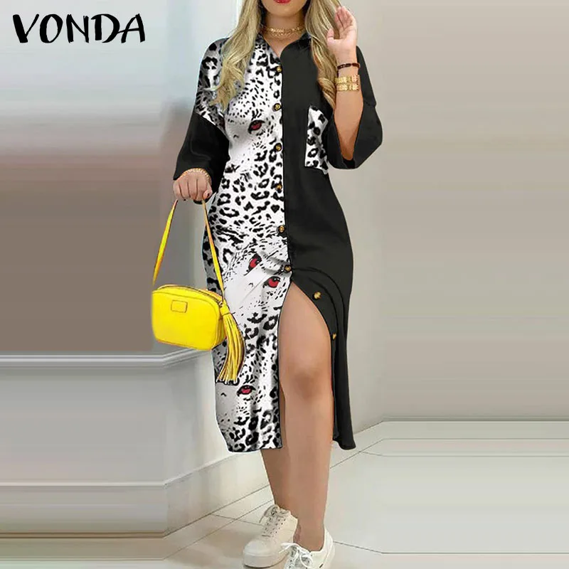 Autumn Long Sleeve Pleated Button Up Shirt Dress VONDA Women Casual Lapel Collar Printed Long Maxi Robe Femme Party Vestidos 
Autumn Long Sleeve Pleated Button Up Shirt Dress VONDA Women Casual Lapel Collar Printed Long Maxi Robe Femme Party Vestidos