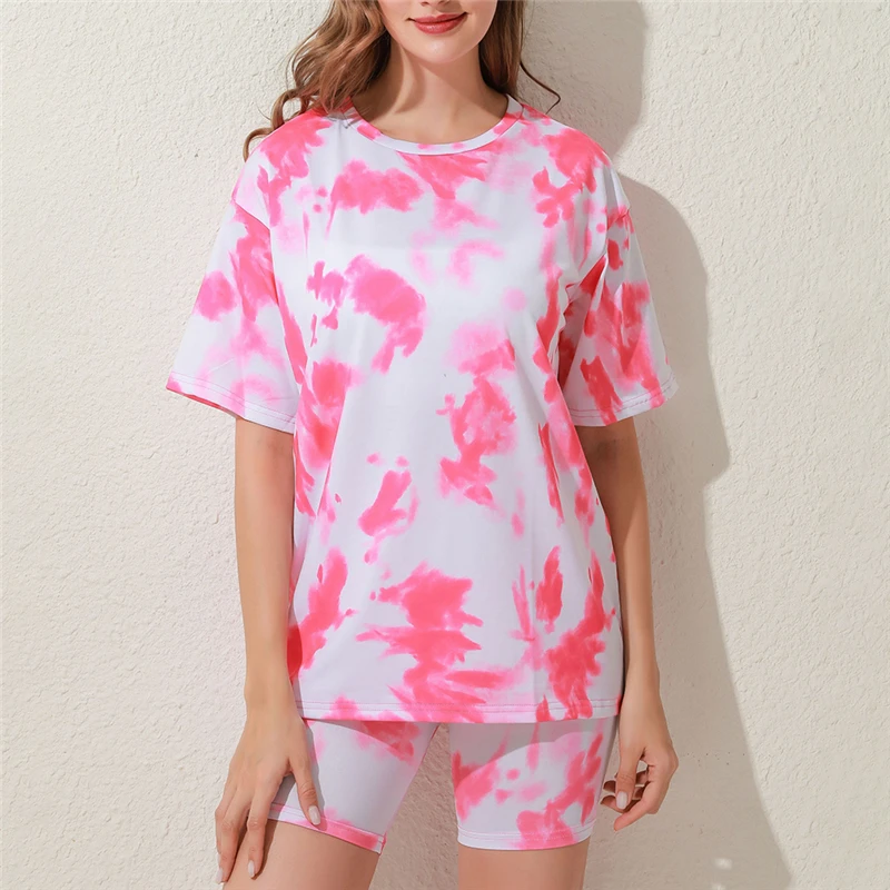 Fashion Women Set Summer Short Sleeve Top and Sports Shorts Female Tie Dye Print Casual Streerwear Sports Outfits Two Piece Set
Fashion Women Set Summer Short Sleeve Top and Sports Shorts Female Tie Dye Print Casual Streerwear Sports Outfits Two Piece Set