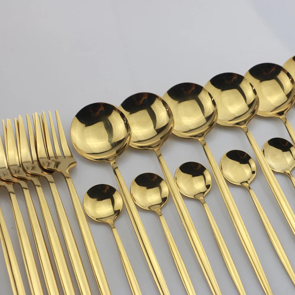 24pcs Gold Dinnerware Set Stainless Steel Tableware Set Knife Fork Spoon Flatware Set Dishwasher Safe Cutlery Set
24pcs Gold Dinnerware Set Stainless Steel Tableware Set Knife Fork Spoon Flatware Set Dishwasher Safe Cutlery Set