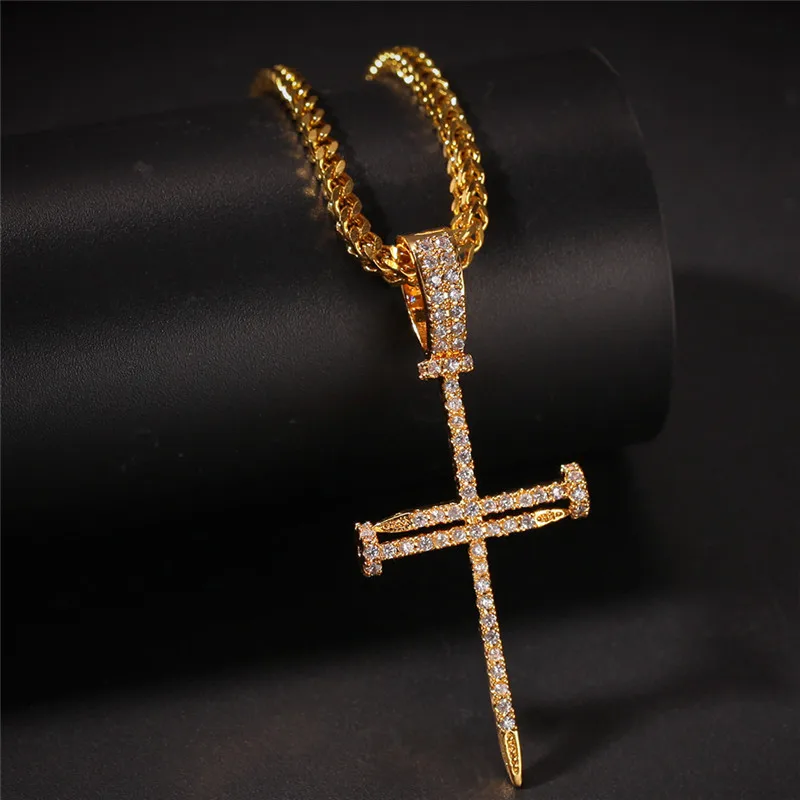 Fashion Hip Hop Cross Nail Pendant Necklace New Arrival 2 Colors AAA Cubic Zircon Copper Chain Rock Style Jewelry
Fashion Hip Hop Cross Nail Pendant Necklace New Arrival 2 Colors AAA Cubic Zircon Copper Chain Rock Style Jewelry