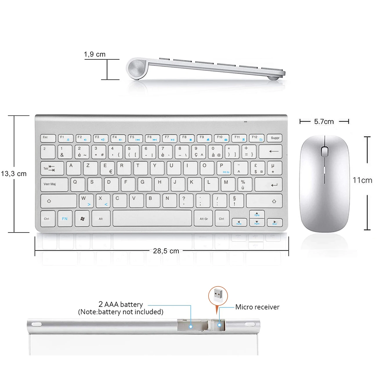 Беспроводная клавиатура AZERTY Сверхтонкая Французская комбинированная мышь с