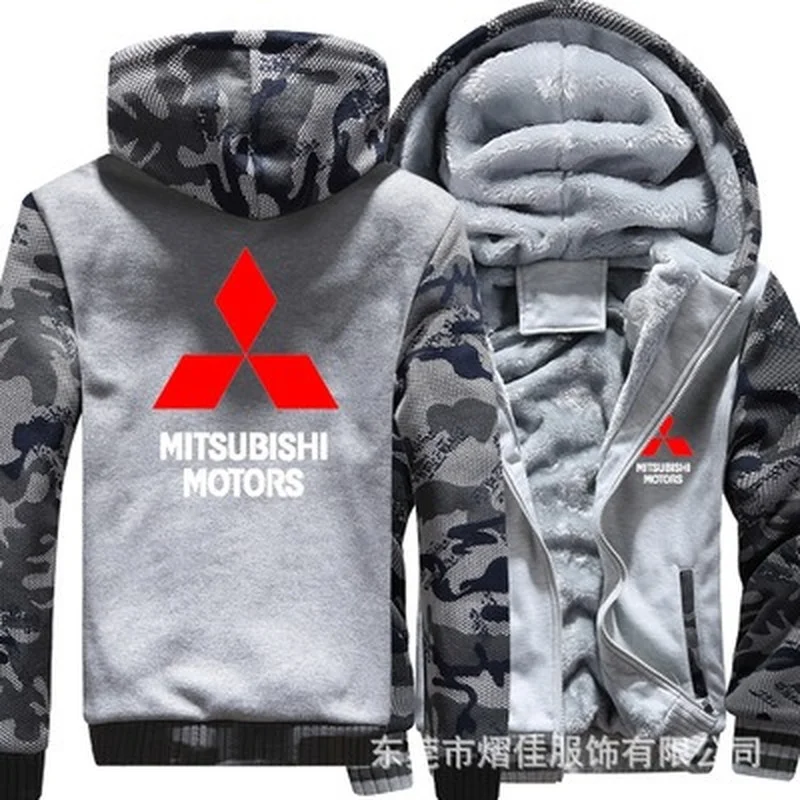 

Winter Hoodies Men Mitsubishi Motors Jacket Thicken Warm Fleece cotton Zipper Raglan Coat Male Tracksuits sweatshirt men hoodies