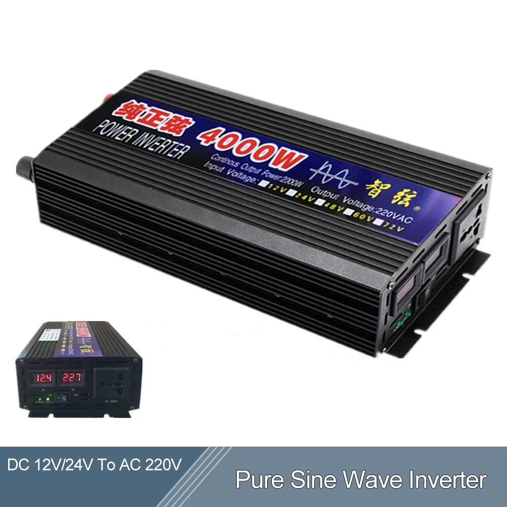 Чистая синусоида Инвертор 3000W 4000W Micro автомобильный инвертор конвертер DC 12V 24V к