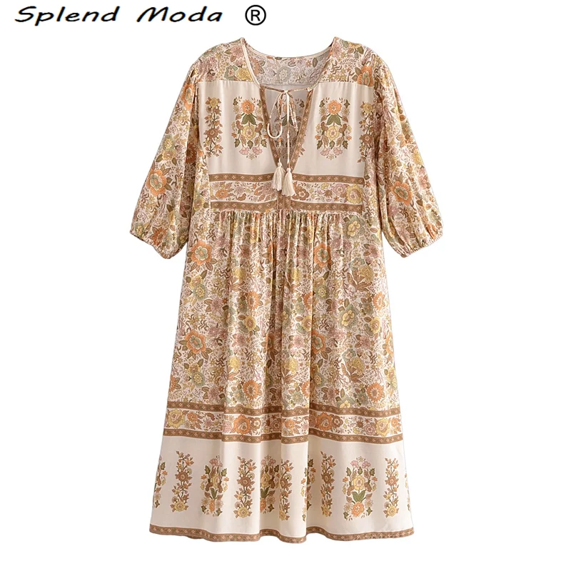 Splend Moda New Fashion Boho Vinatge Floral Printed Midi Dress Women Holiday Chic Deep V-neck Dresses Female Loose Beachwear 
Splend Moda New Fashion Boho Vinatge Floral Printed Midi Dress Women Holiday Chic Deep V-neck Dresses Female Loose Beachwear